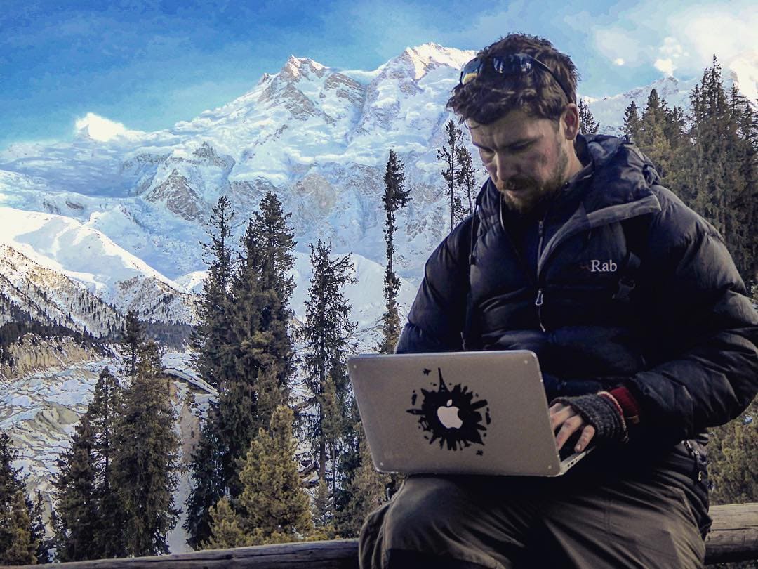 will working on laptop in fairy meadows pakistan