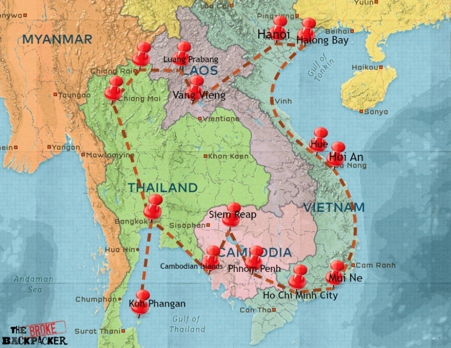 Southeast Asia backpacking itinerary - Banana Pancak Trail map
