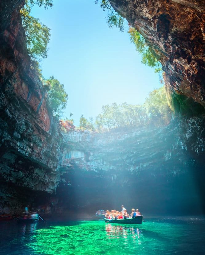 melissani lake in ionion islands greece